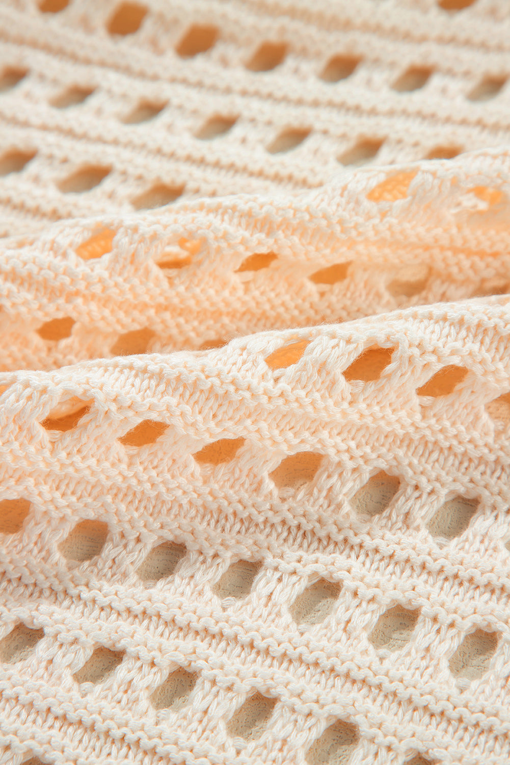 Apricot Solid Color Open Knit Textured Cardigan