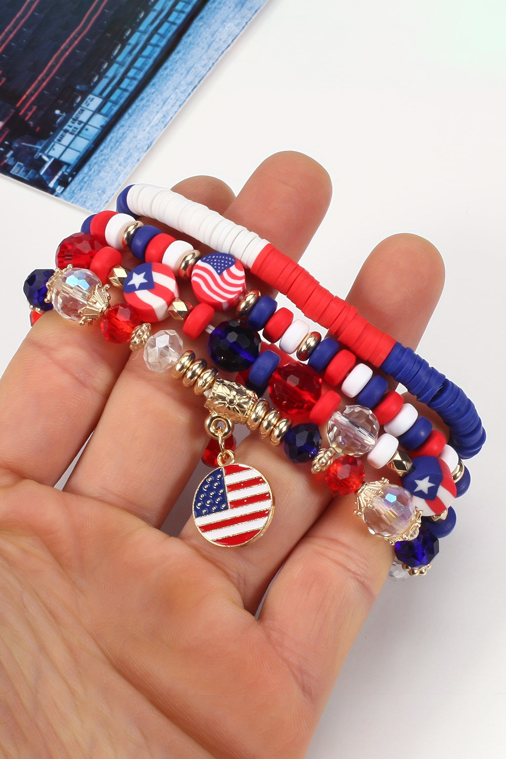 Fiery Red 4th of July Beaded Multilayered Bracelet