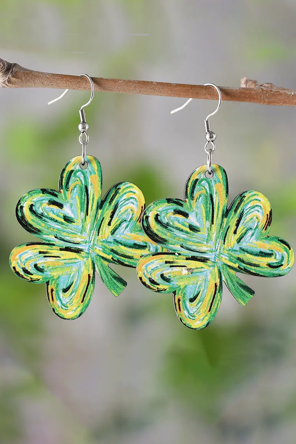 Light Green St. Patrick’s Painted Shamrock Shape Drop Earrings