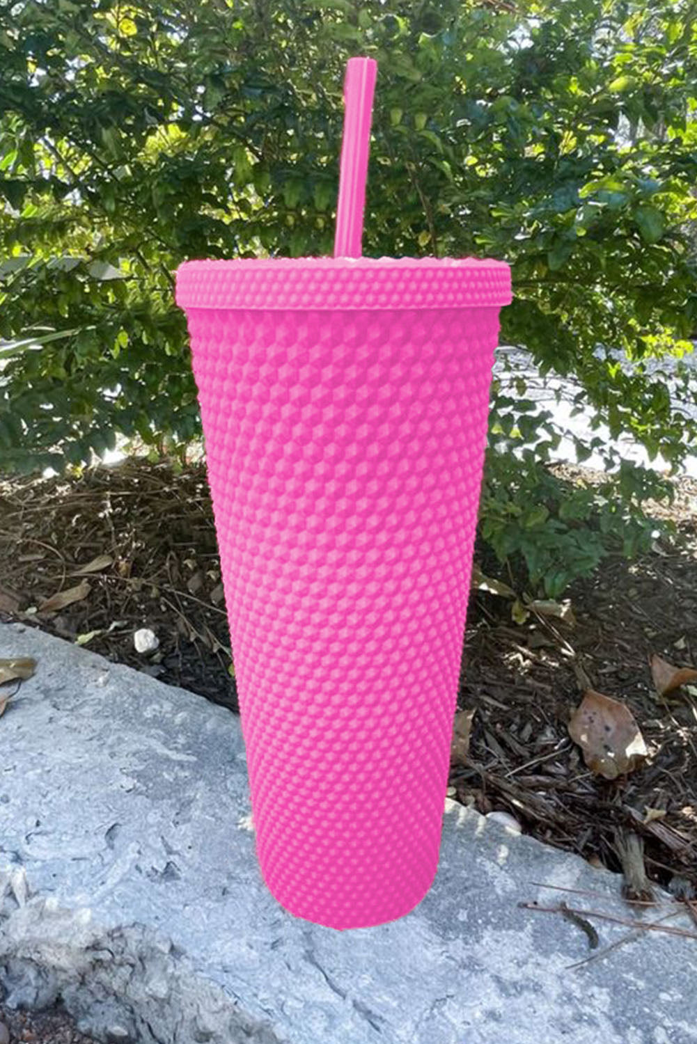 Matte Finish Diamond Textured Shell with Lid and Straw Tumblers