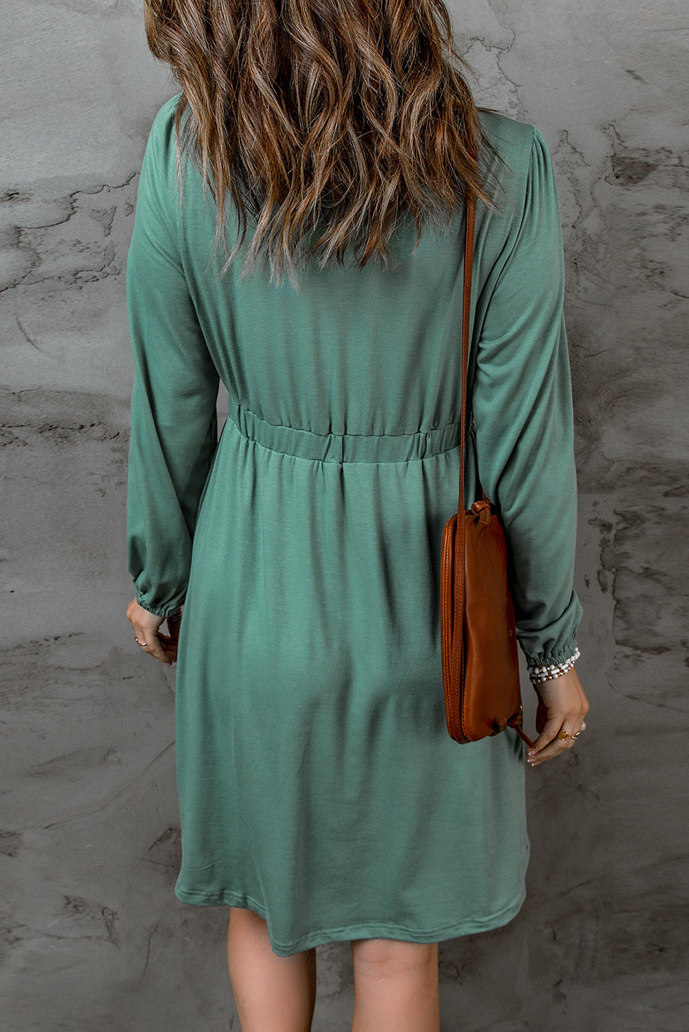 Black Button Up High Waist Long Sleeve Dress