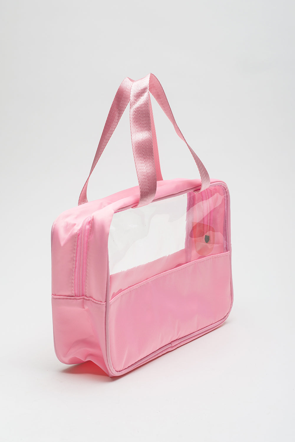 Light Pink TRAVEL Chenille Letter Clear PVC Makeup Bag