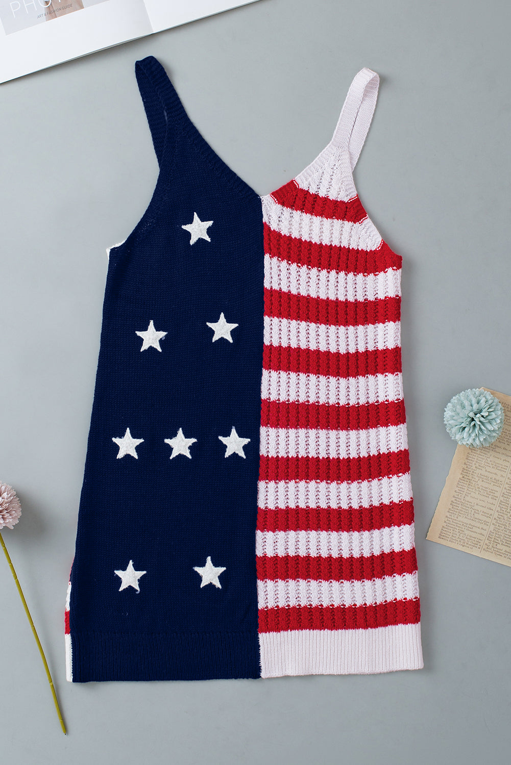 Red Stars and Stripes Flag Pattern Knitted Tank