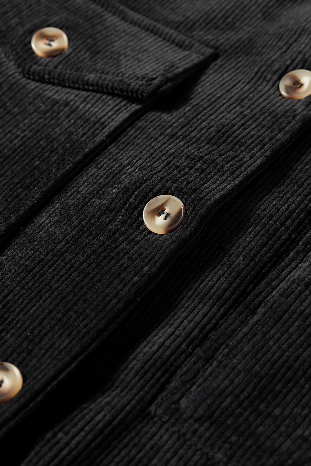 Black Corduroy Flap Pocket Button Up Shacket