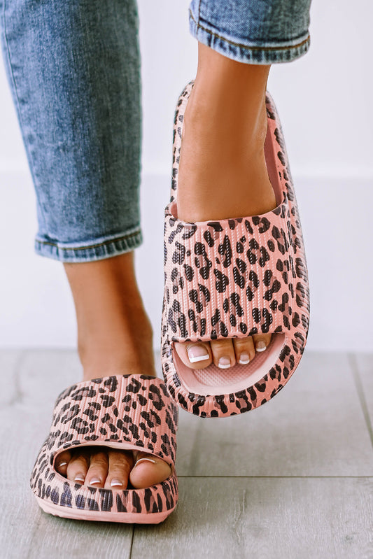 Leopard Print Thick Sole Slip On Sandals