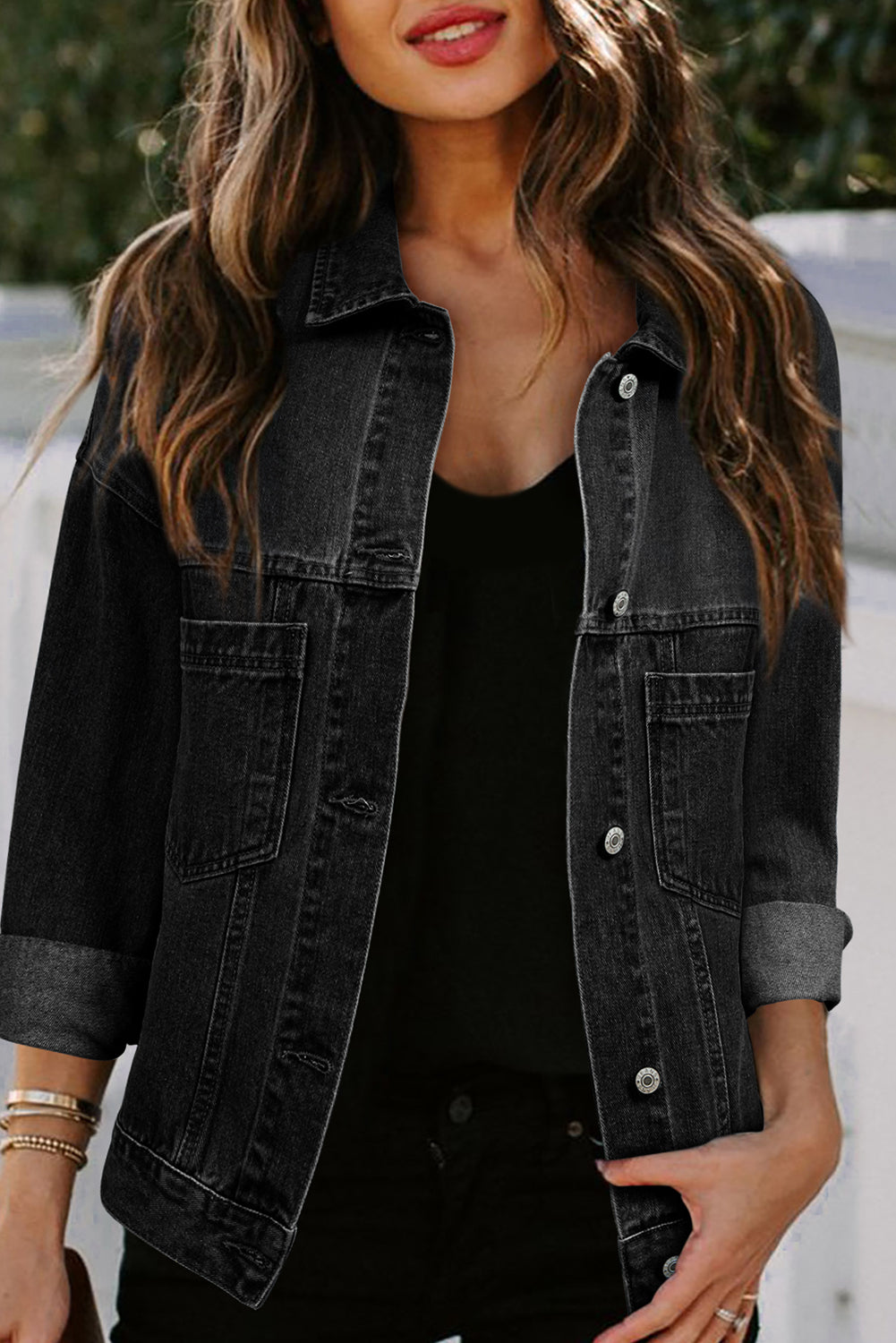 Wild Wind Washed Oversize Pocketed Denim Jacket