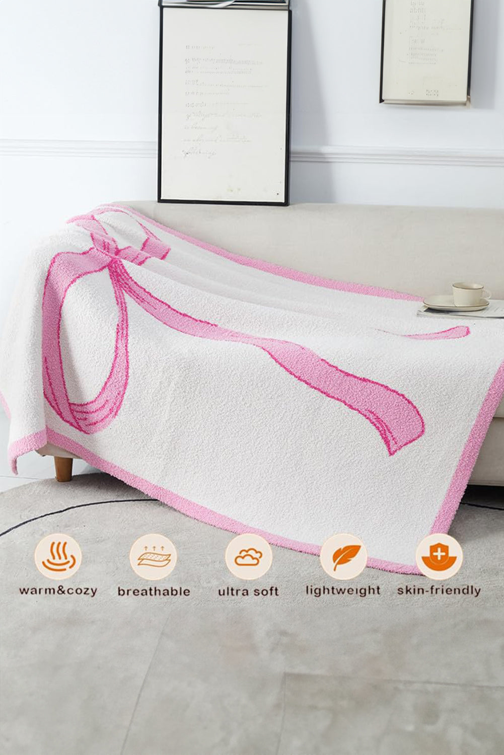 Pink Bow Printed Cozy Soft Throw Blanket