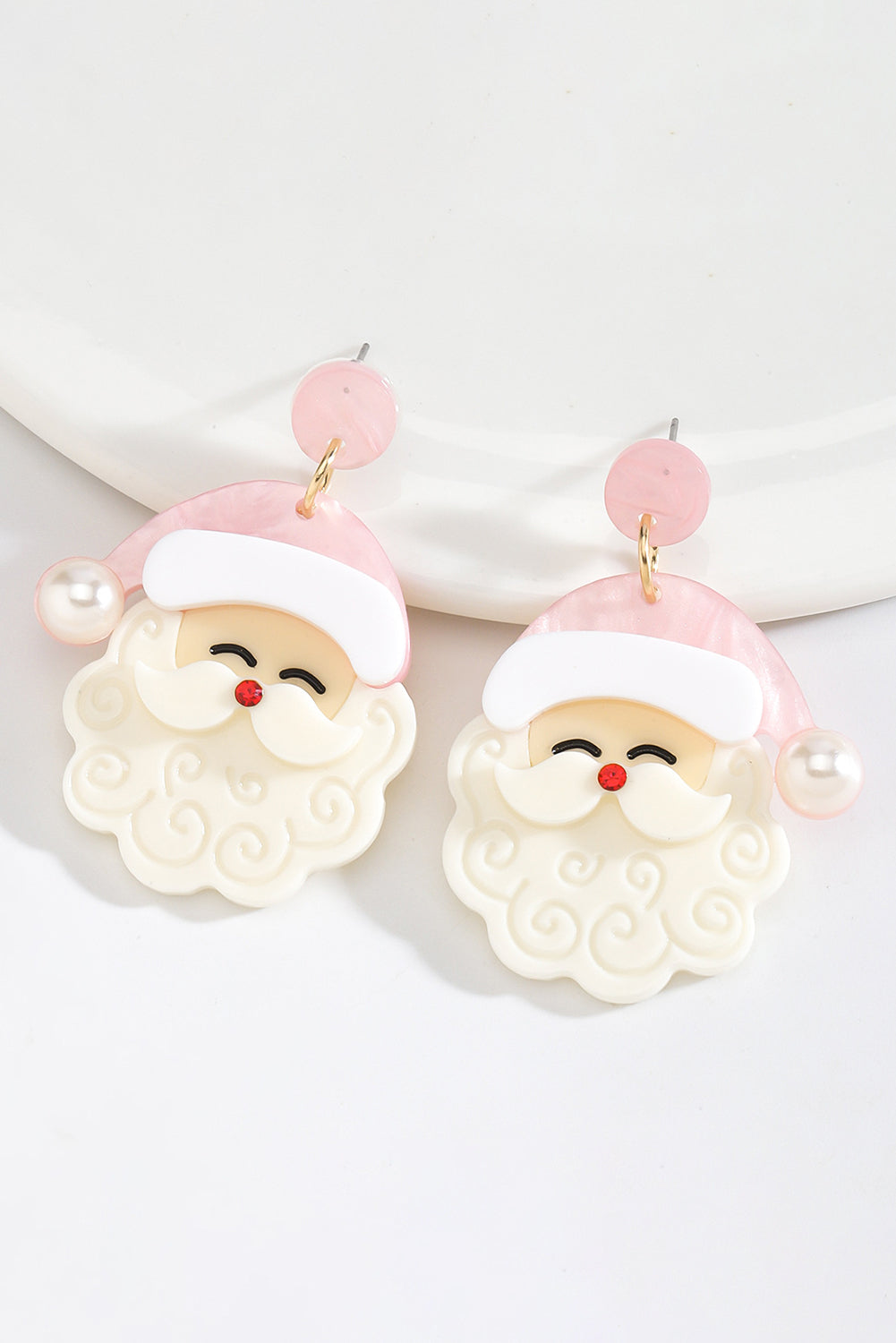 Fiery Red Bright Pearl Decor Cute Father Christmas Earrings