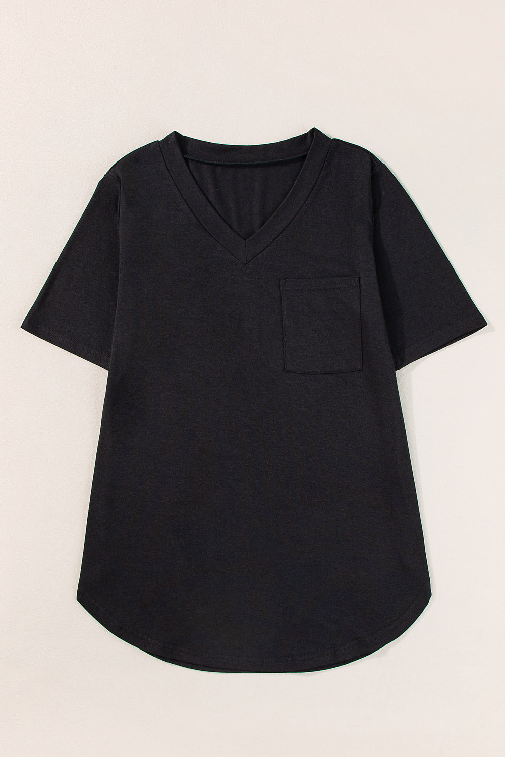 Medium Grey V Neck Pocketed Rounded Hem Tee