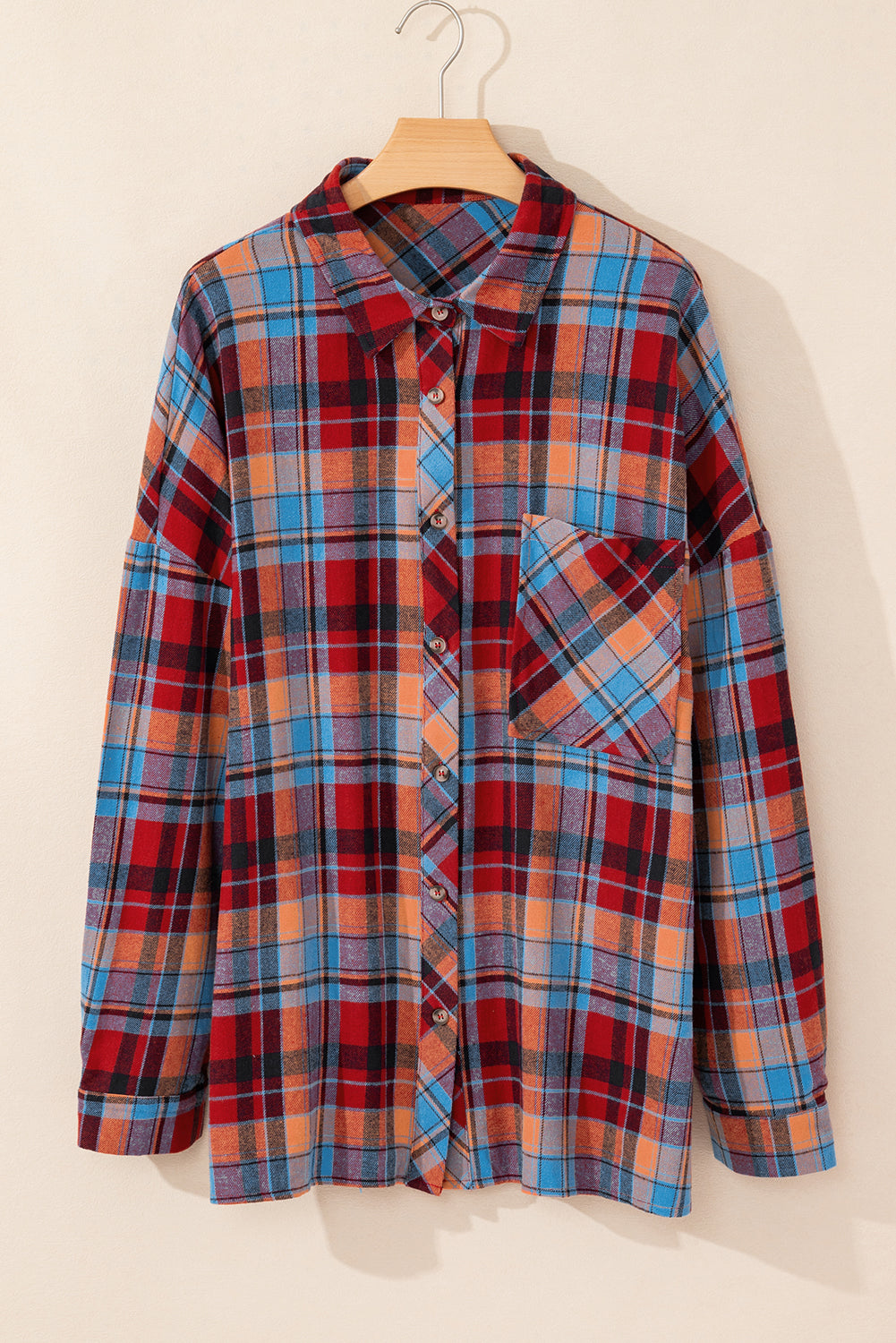 Orange Plus Size Plaid Print Buttoned Shirt