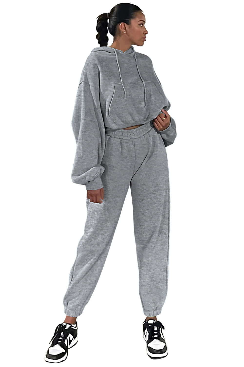 Gray Solid Drop Shoulder Hoodie and Joggers Activewear Set