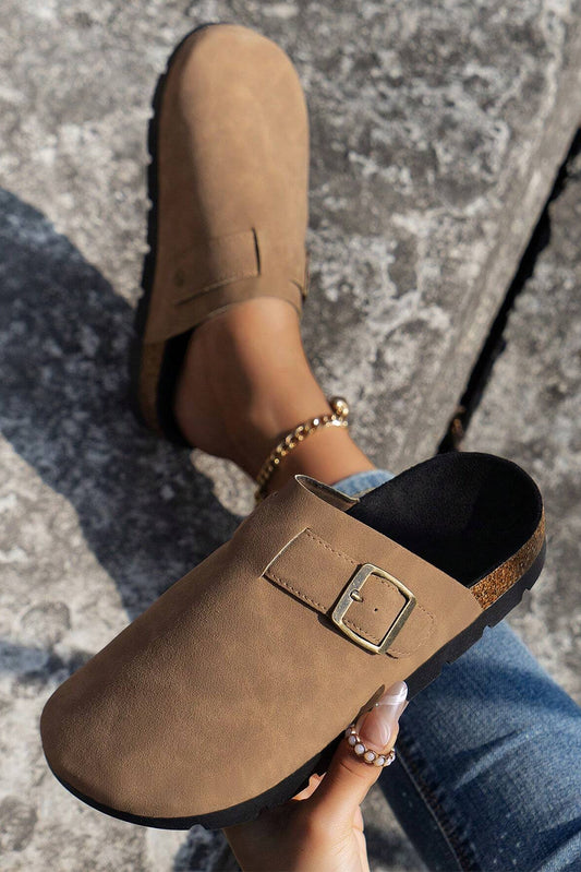 Light French Beige Suede Buckle Detail Shoes