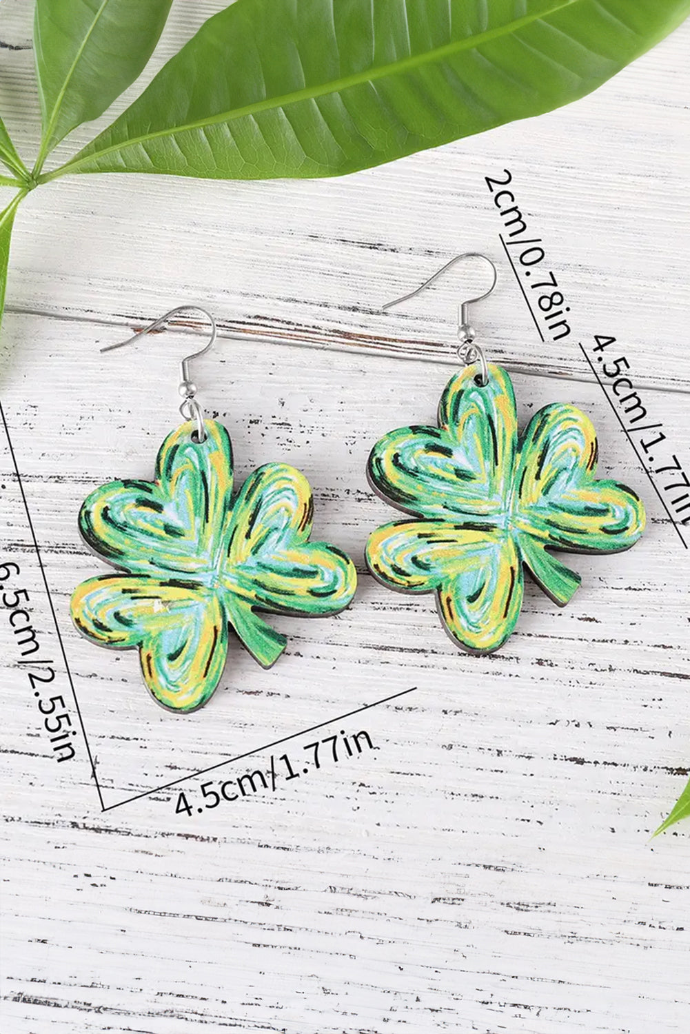 Light Green St. Patrick’s Painted Shamrock Shape Drop Earrings