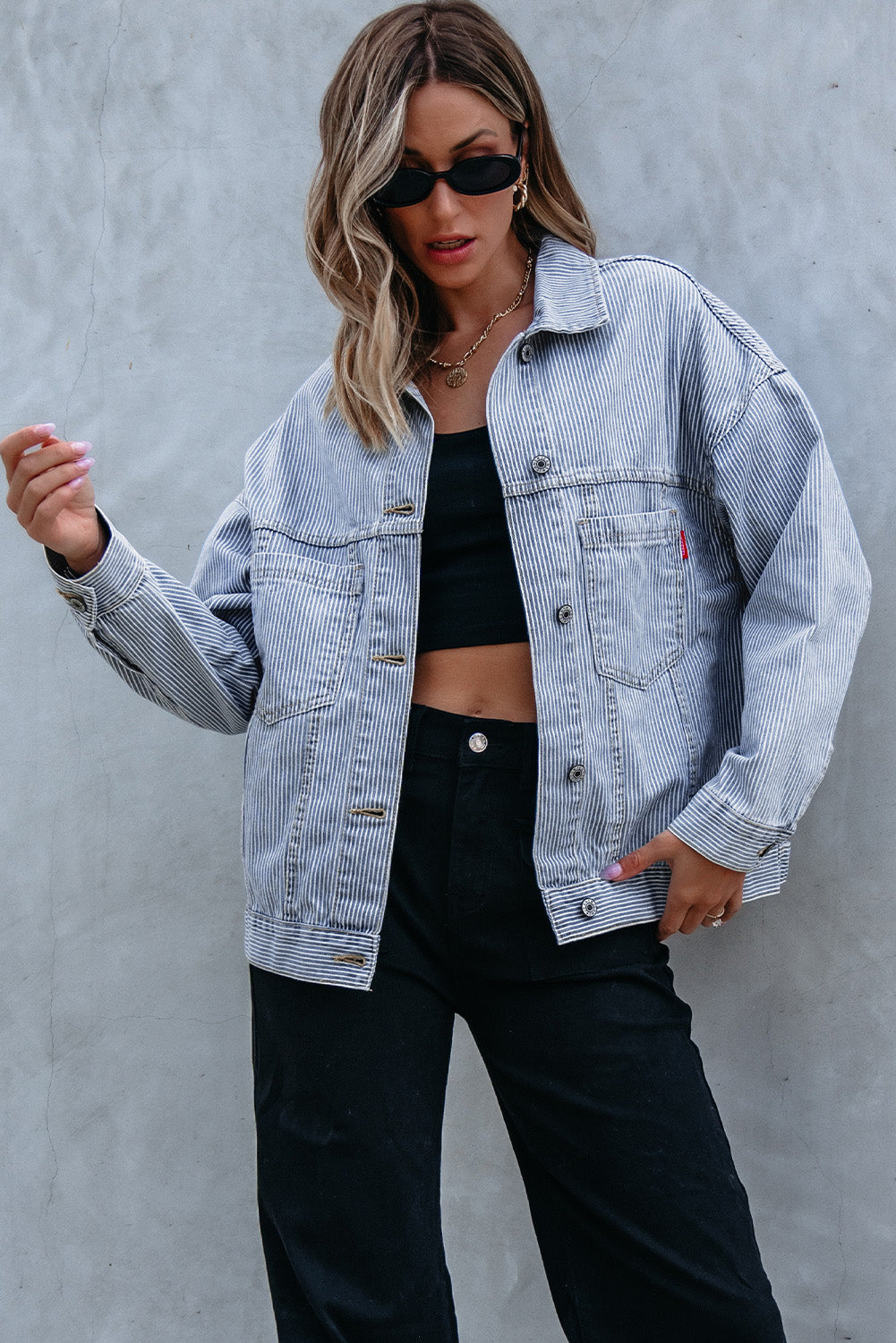 Wild Wind Washed Oversize Pocketed Denim Jacket