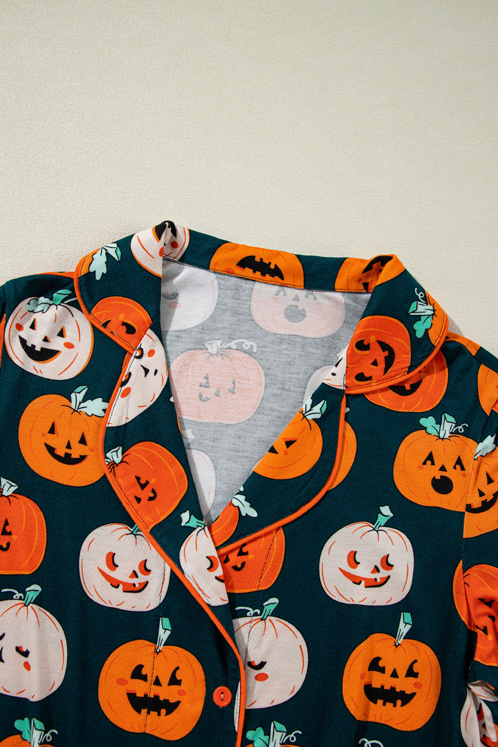 Black Halloween Pattern Short Sleeve Shirt Pajama Set