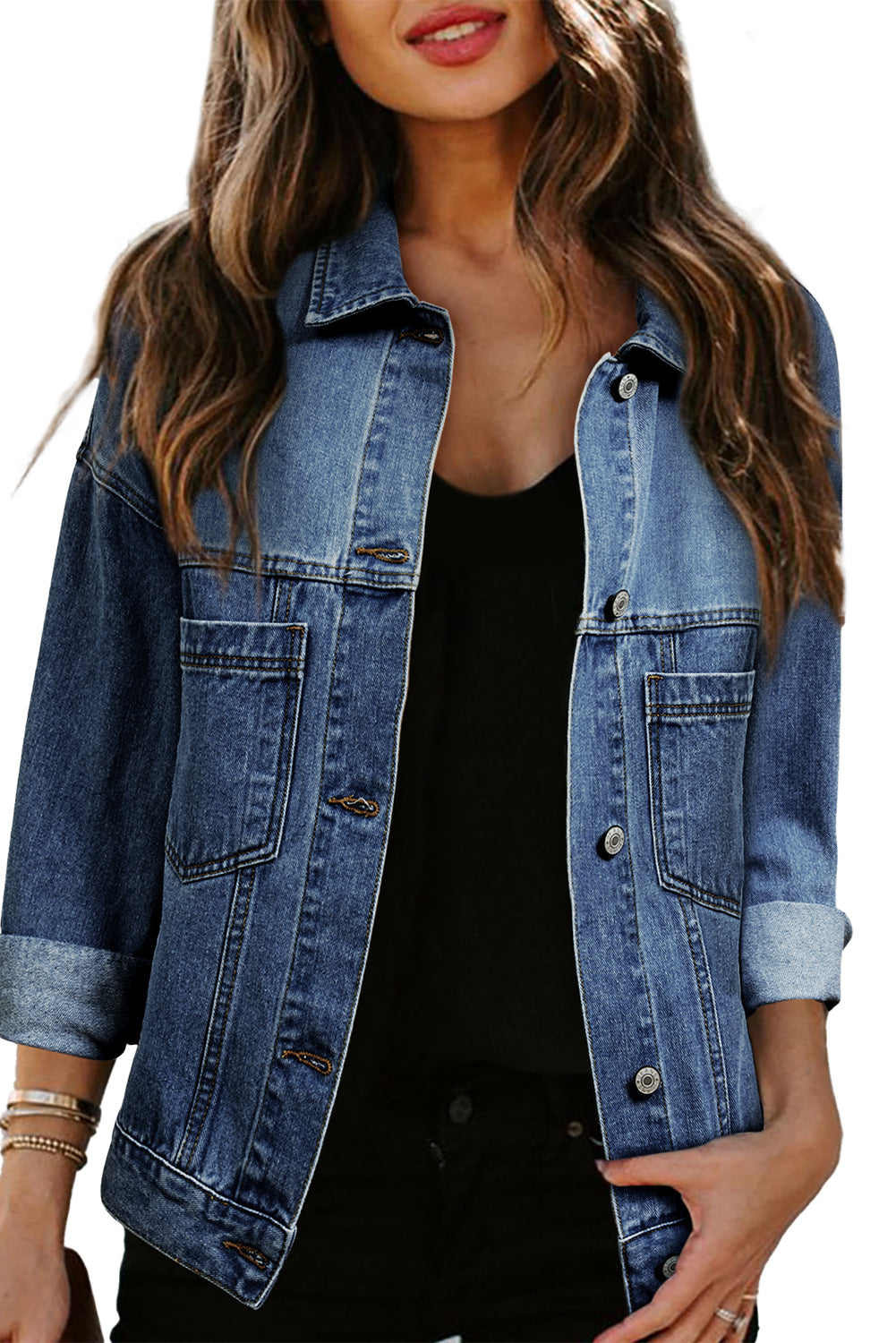 Wild Wind Washed Oversize Pocketed Denim Jacket