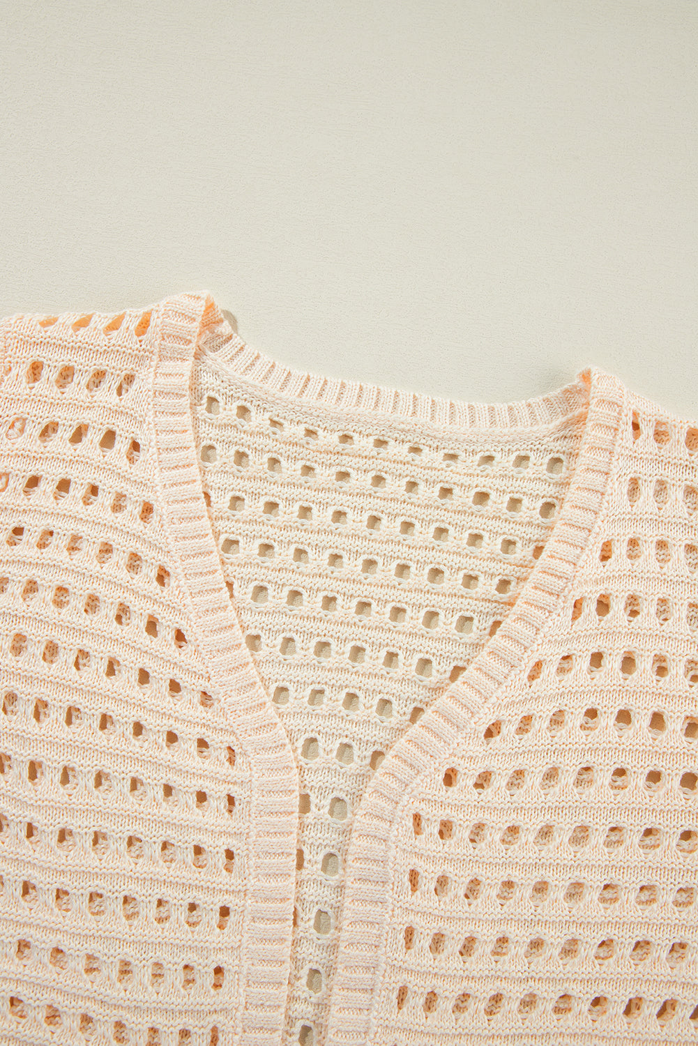 Apricot Solid Color Open Knit Textured Cardigan