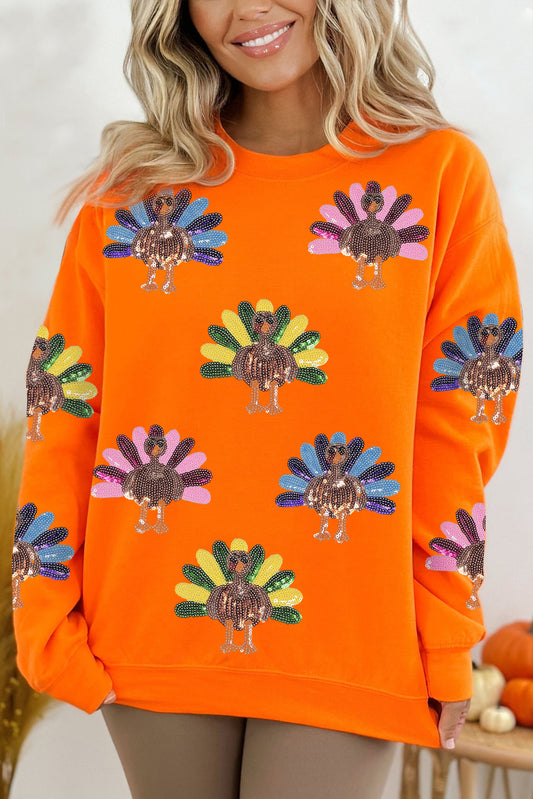 Orange Colorful Turkey Thanksgiving Graphic Sweatshirt