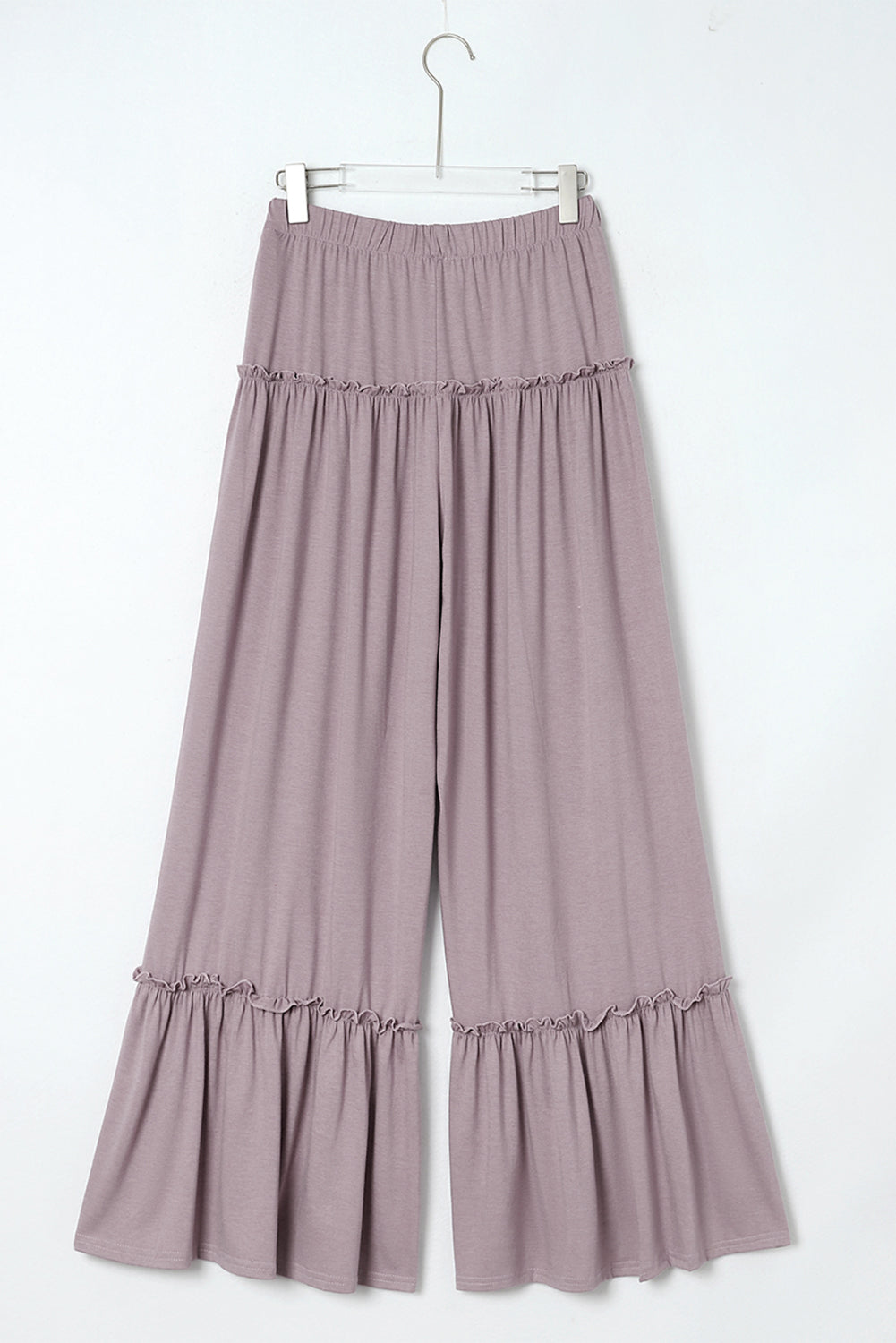 Black Frilled Drawstring High Waist Wide Leg Pants