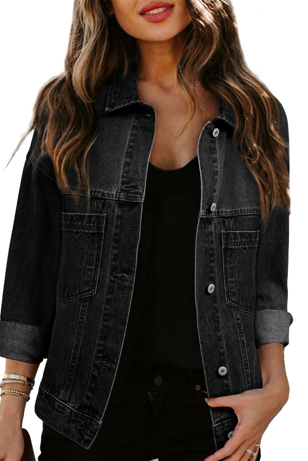 Wild Wind Washed Oversize Pocketed Denim Jacket