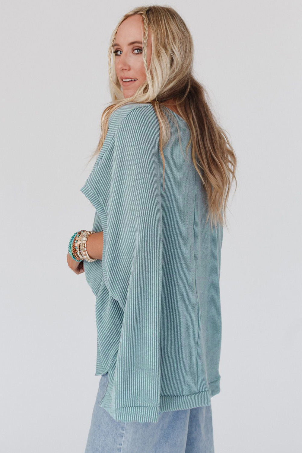 Apricot Ribbed Knit Batwing Sleeve Tunic Oversized T Shirt