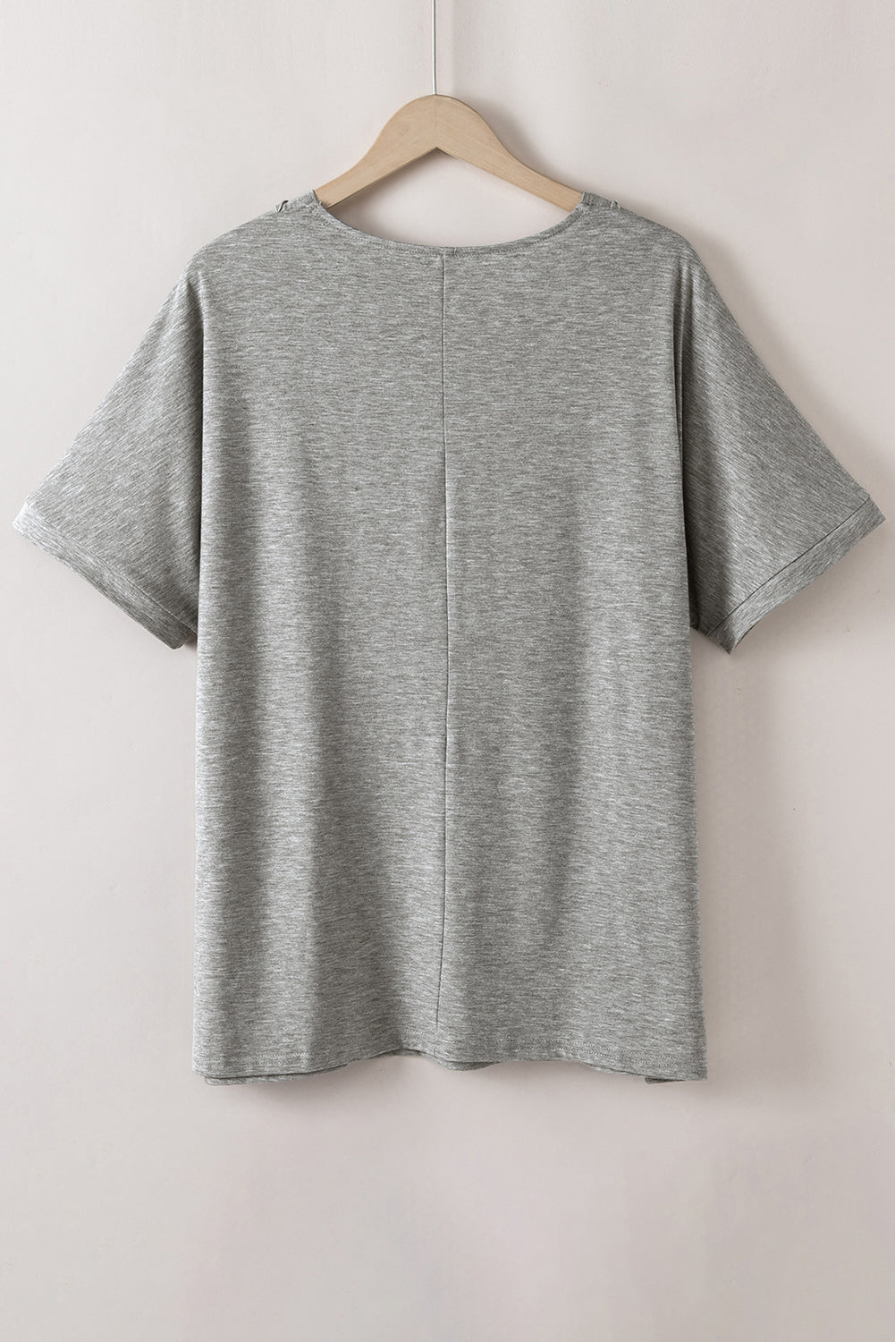 Gray Plus Size Buttoned V Neck Batwing Sleeve Top