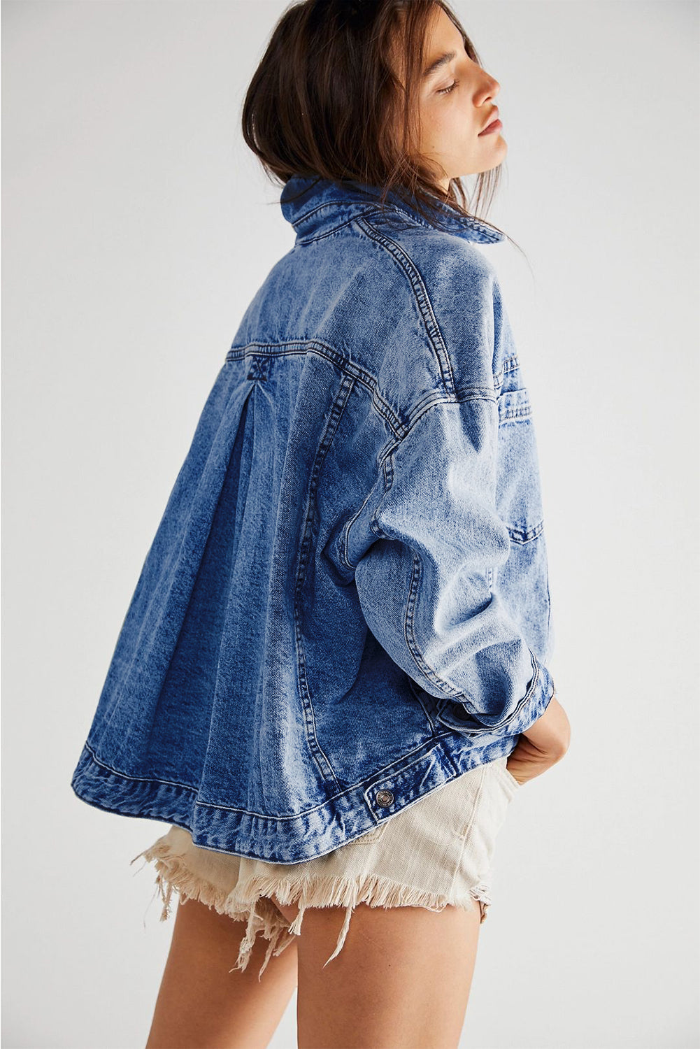 Wild Wind Washed Oversize Pocketed Denim Jacket