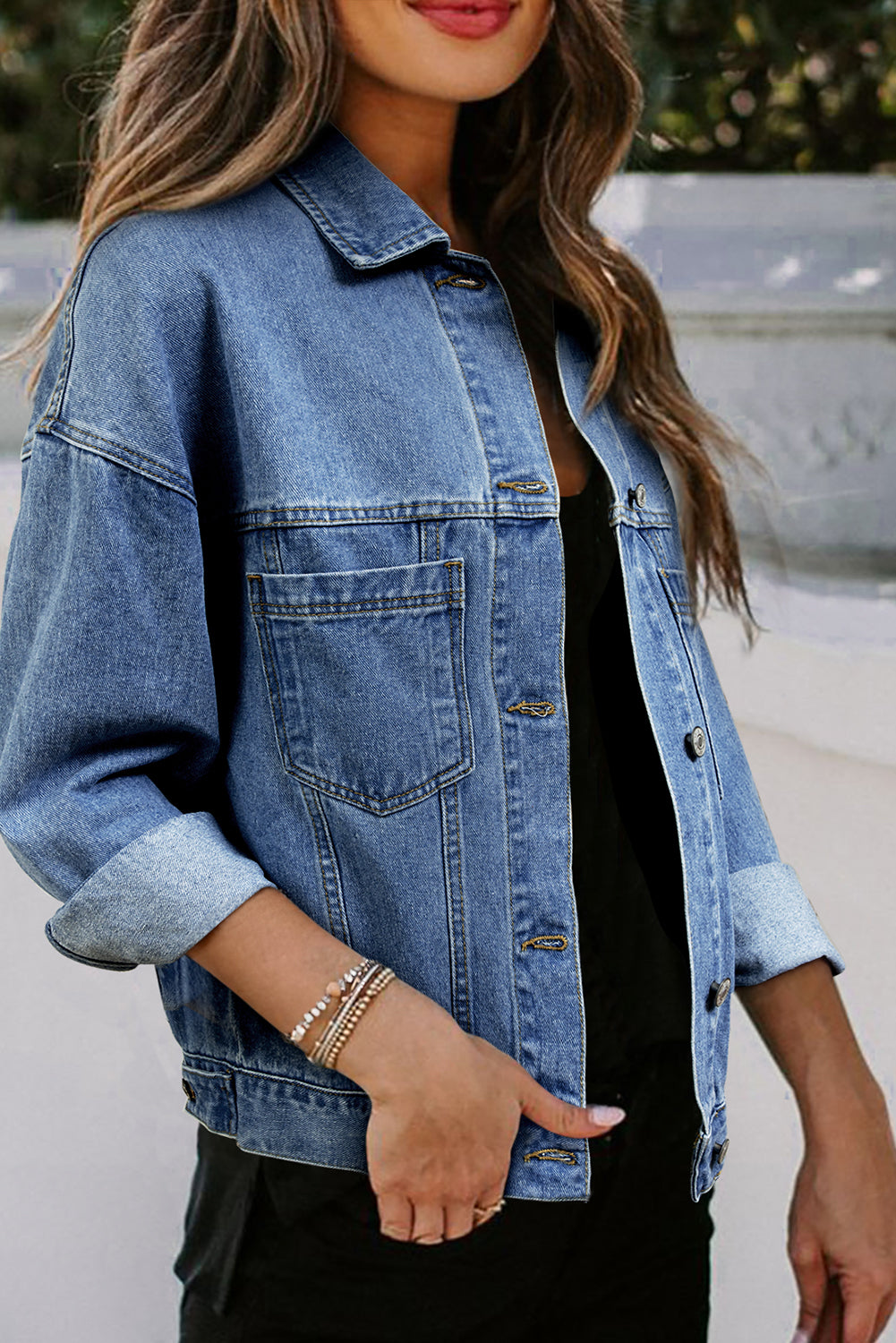 Wild Wind Washed Oversize Pocketed Denim Jacket