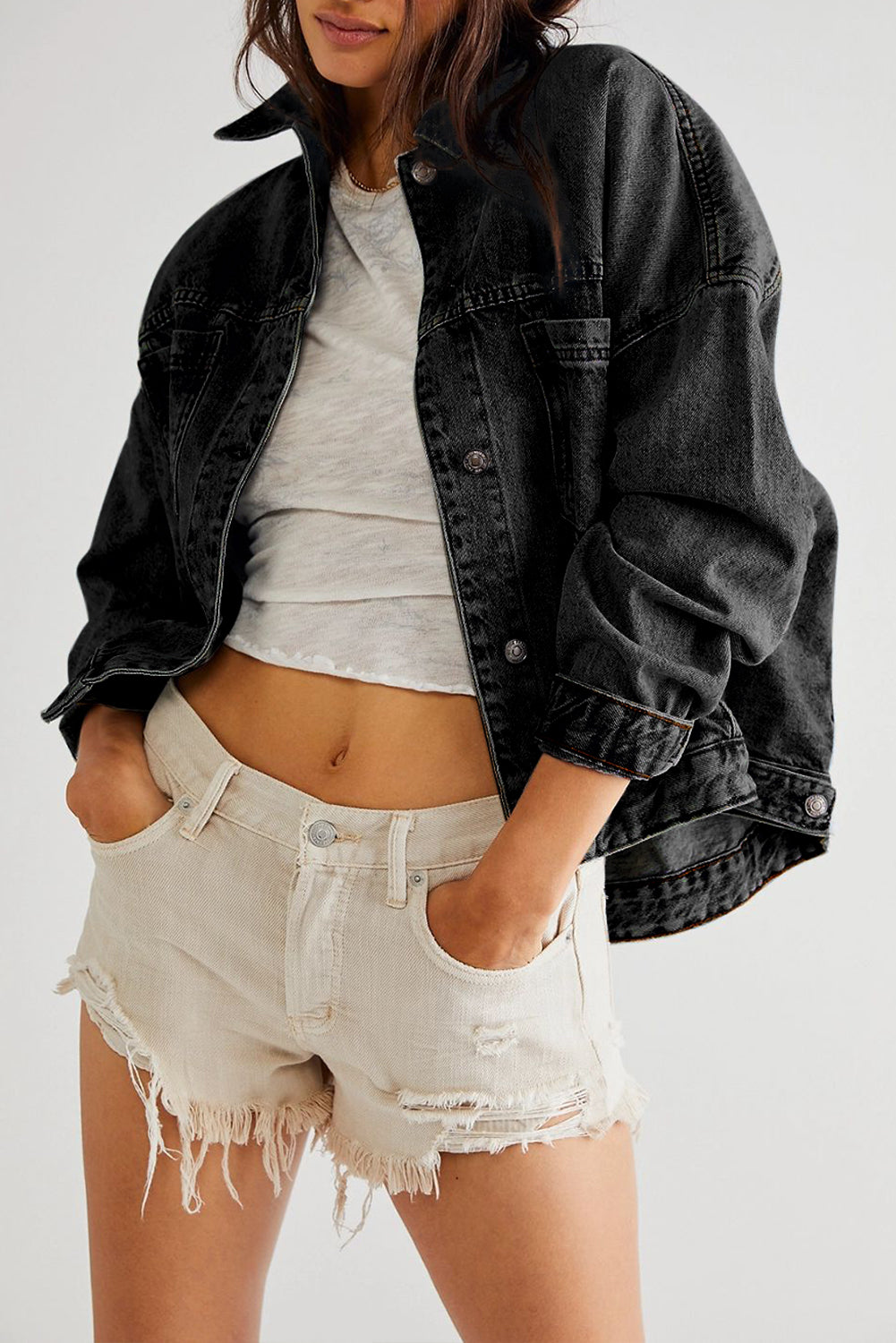 Wild Wind Washed Oversize Pocketed Denim Jacket