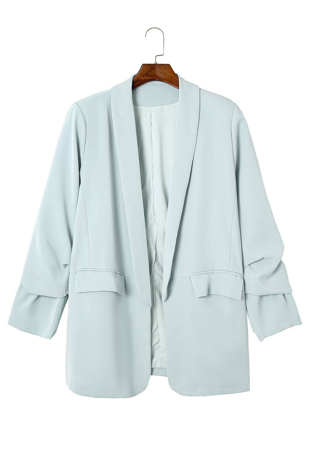 Sky Blue Plus Size Soft Lightweight Pocketed Lapel Blazer