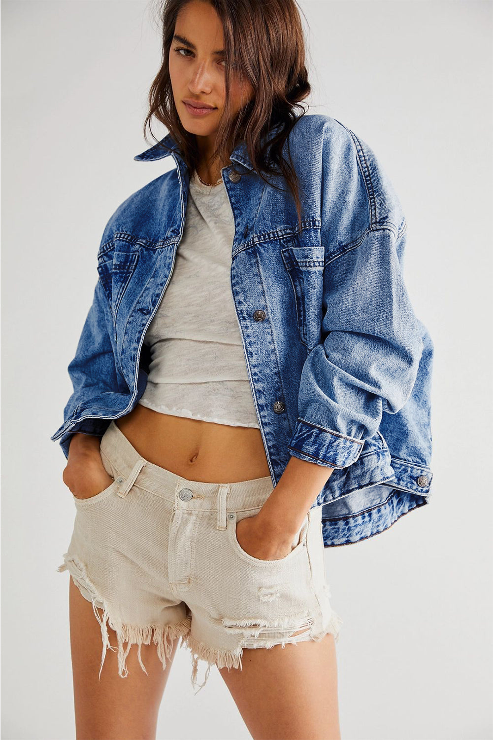 Wild Wind Washed Oversize Pocketed Denim Jacket