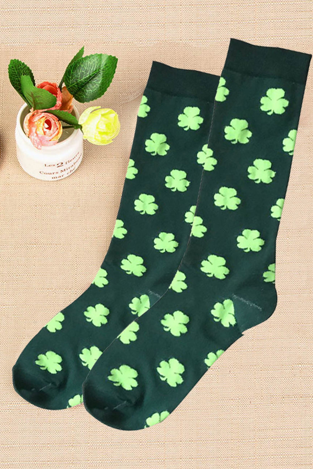 Dark Green St Patrick’s Clover Print Tube Socks