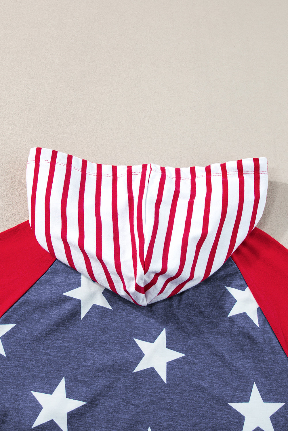 Fiery Red Stars and Stripes Print Drawstring Hooded T Shirt